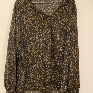 Womens Black & Mustard Leopard Print Long Sleeve Blouse